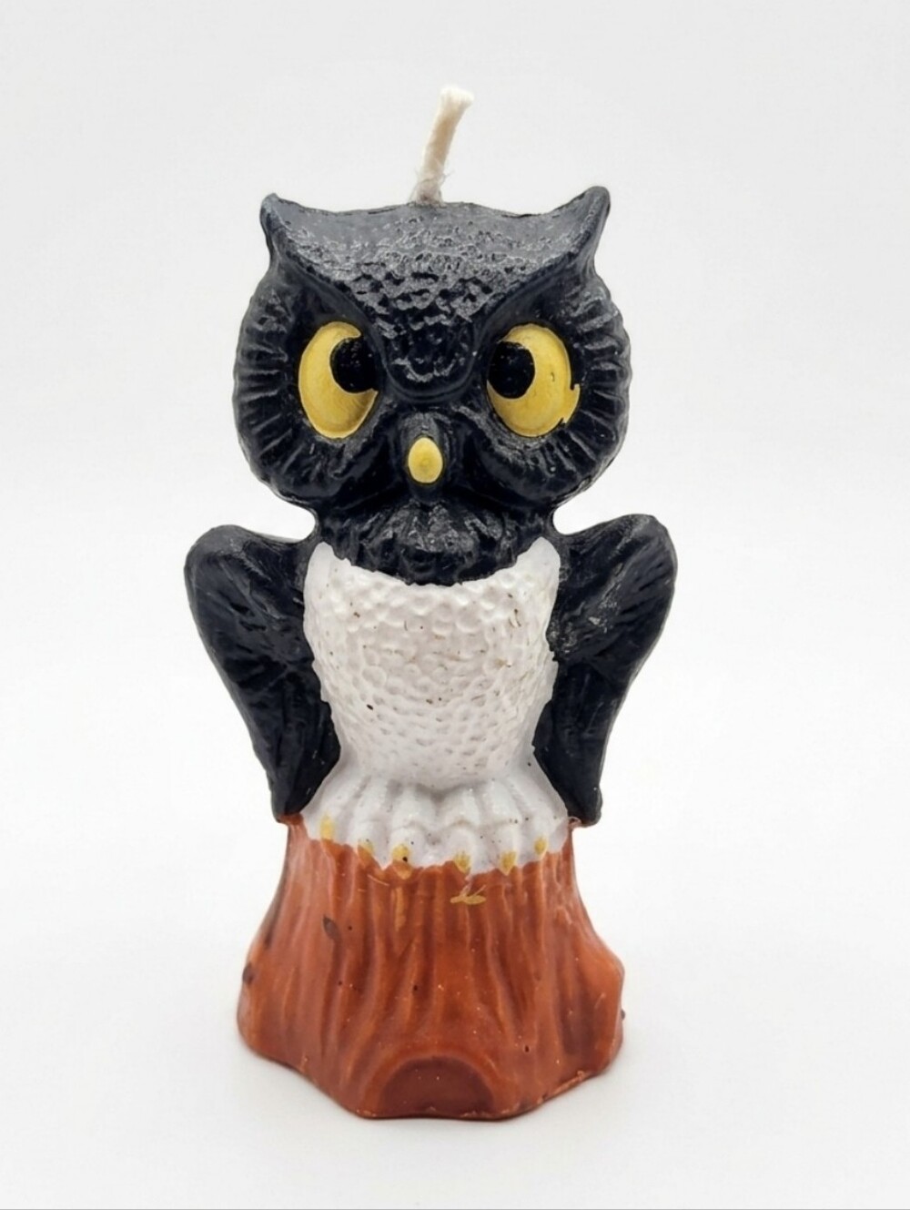 Vtg Gurley Candle Co. Black and White Owl Candle on Stump